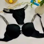 Victoria's Secret Shine Strap - BLACK BRA + BRIEF SET - Classic Satin lingerie